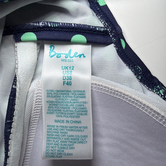 Boden Swimsuit One Piece Navy Teal Polka Dot Lined Size US 8 - Picture 5 of 7